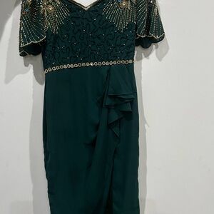 Chic Embellished Dark Green Mini Dress
